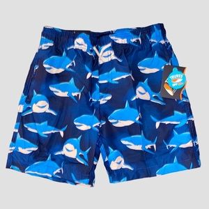 NEW Boys SWIM Shark trunks size L Blue Surf & Swim Shorts